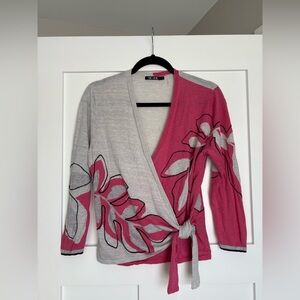 Nic + Zoe Hibiscus Tie Linen Blend Sweater